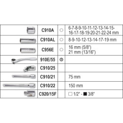 Coffret Medium cliquet et douilles 6 pans 3/8'' 2