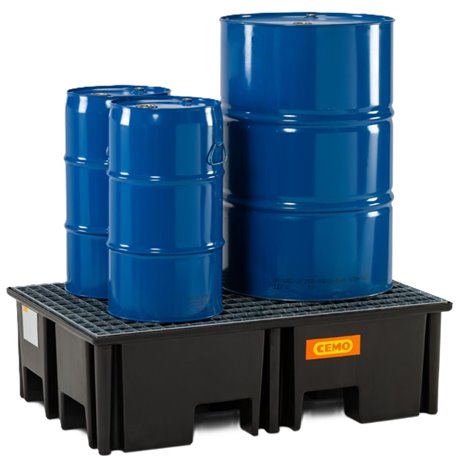 Bac de rétention pour palettes Cemo PE 220/2 avec caillebotis en acier 11258